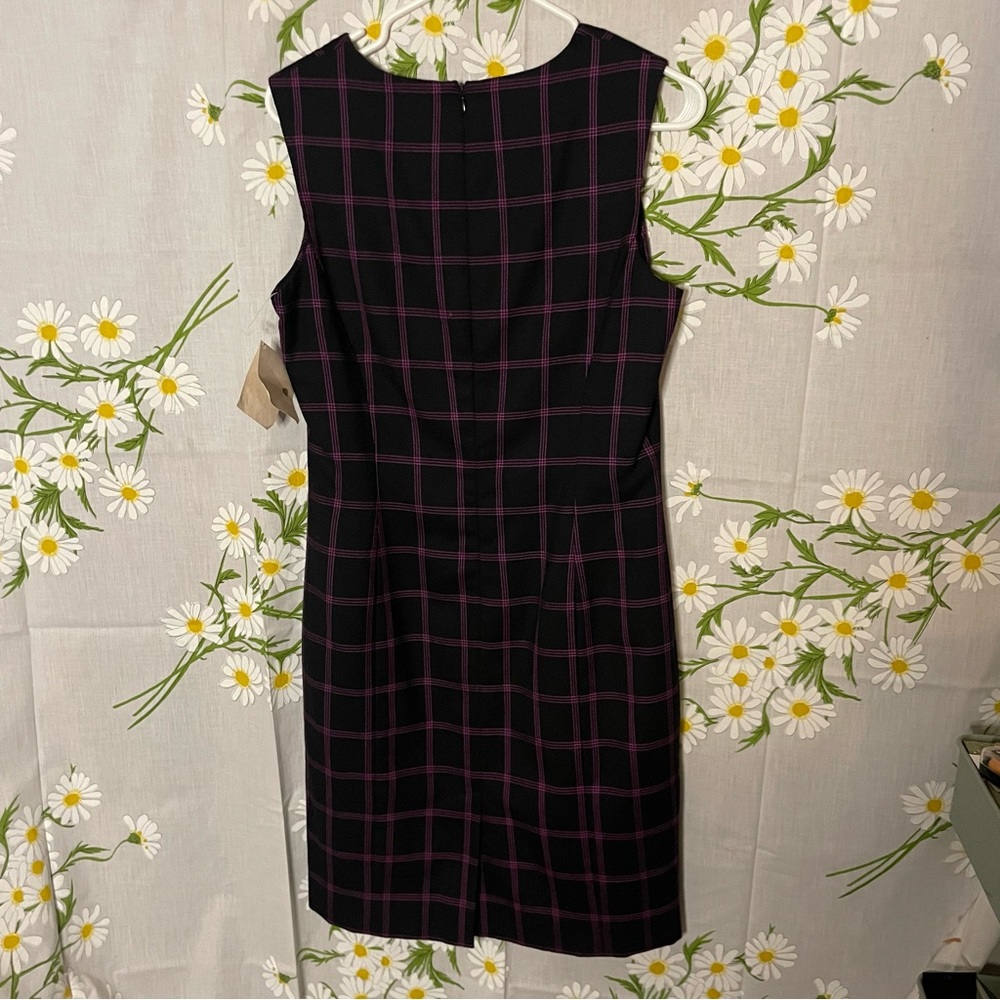 90s vintage deadstock black purple plaid wool sleeveless sheath style midi dress - Picture 5 of 8